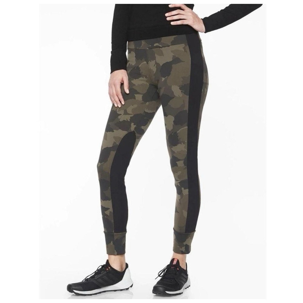 Athleta Essex Camo Hybrid Leggings Workout‎ Athletic Size MEDIUM Green Black
